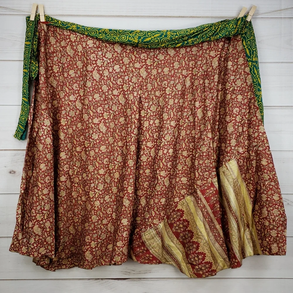 Darn Good Yarn Sari Silk Wrap Skirt Ankle Goddess - Picture 6 of 16